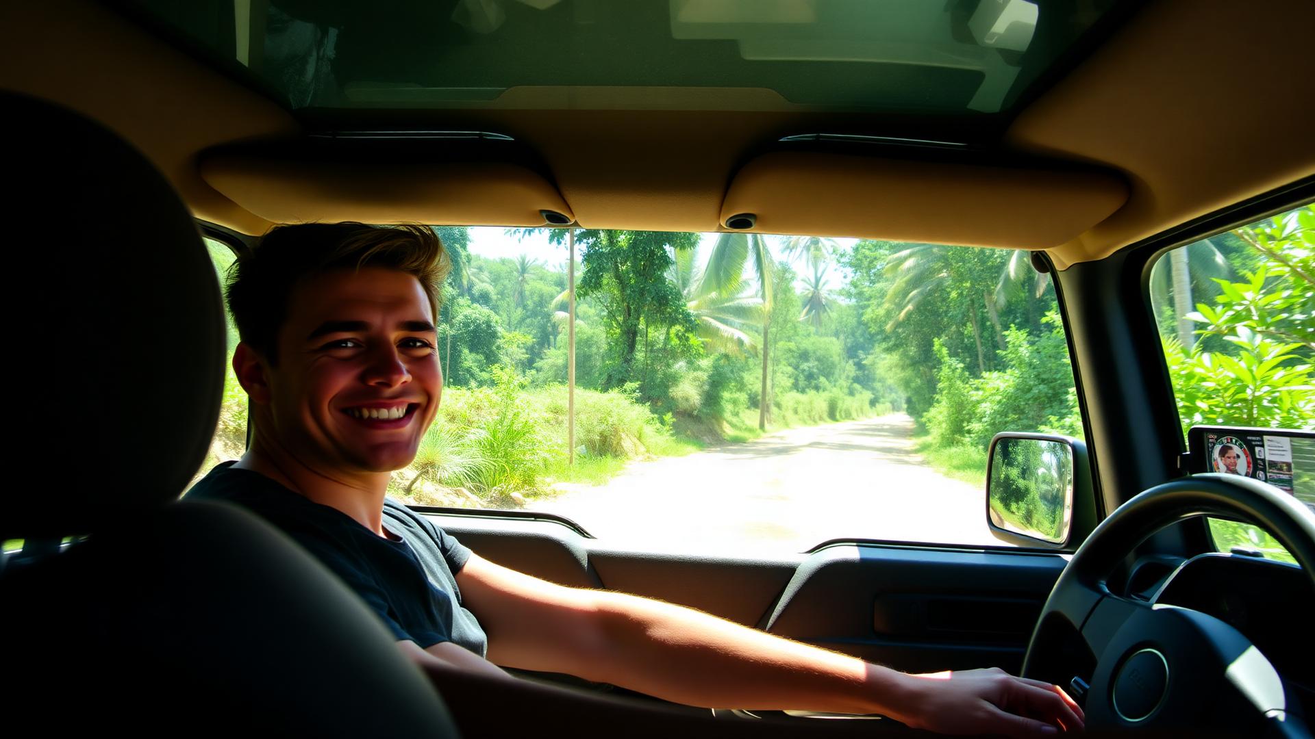 Solo traveler exploring tropical roads